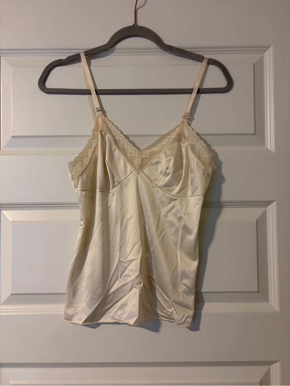 Silky Lace-Trim Cami Top - Cream